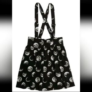 Hot Topic Skirt Medium Suspenders Moon Phase Button Front Black Gray M